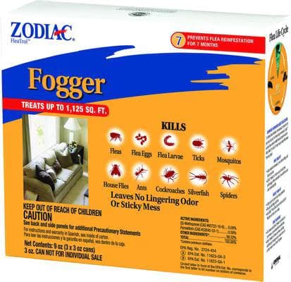 Zodiac Flea and Tick Room Fogger three-pack box
