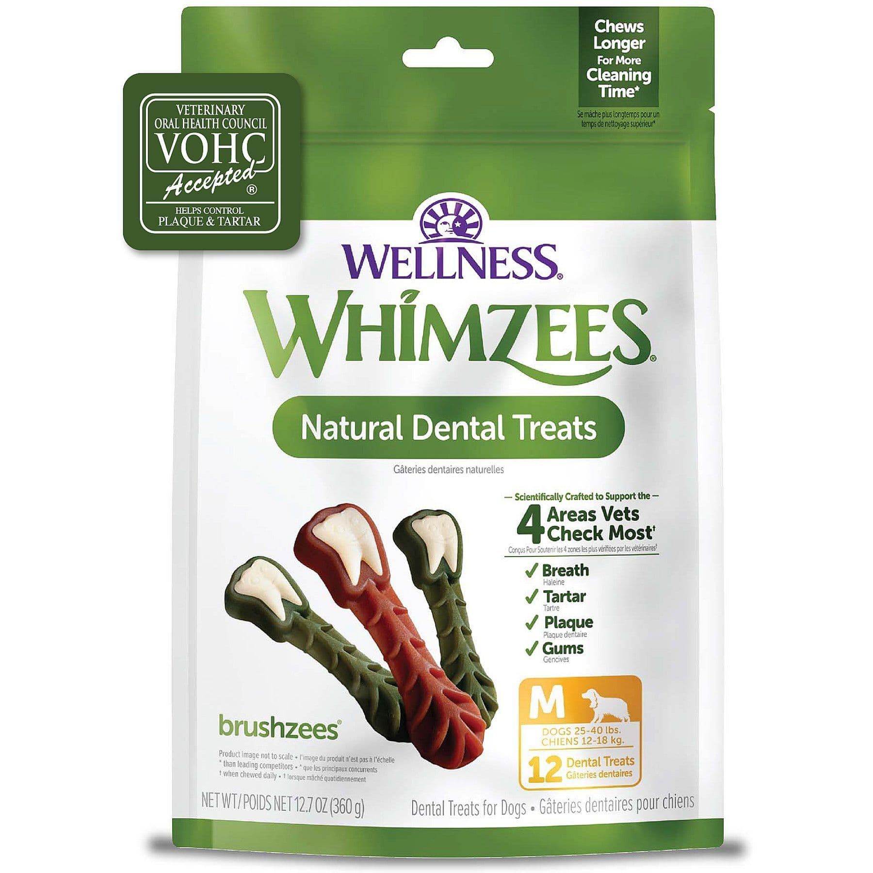 WHIMZEES Brushzees medium dental chews, 12-count package