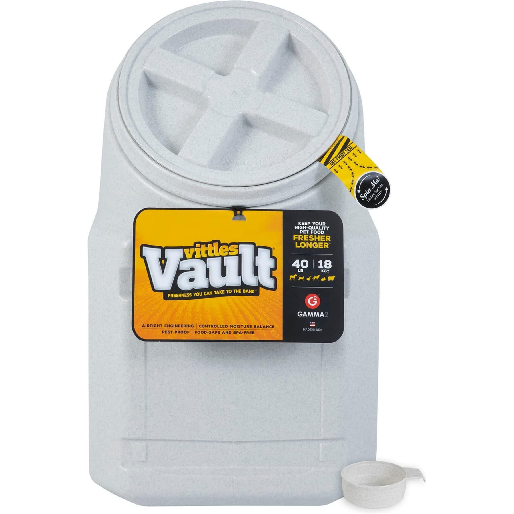 Gamma2 Vittles Vault Stackable Pet Food Storage, Gray, 40-lb