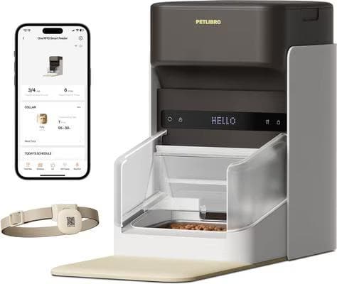 Petlibro One RFID beige WiFi cat feeder with collar tag and app control