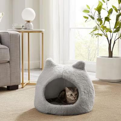 Best Friends by Sheri Meow Hut covered cat bed, grey, standard