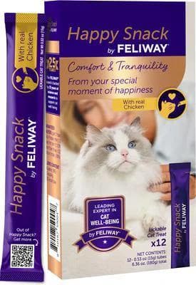 Feliway Happy Snack chicken puree lickable calming treats for cats, 12-count box