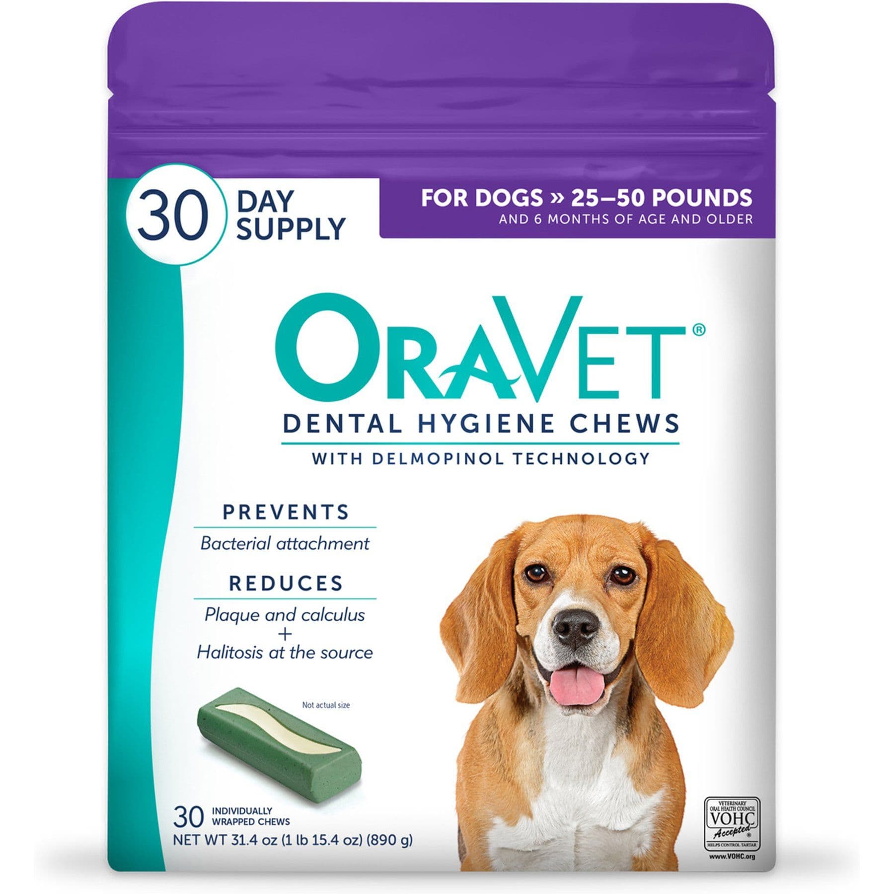 OraVet Hygiene Dental Chews for medium dogs, 30-count package