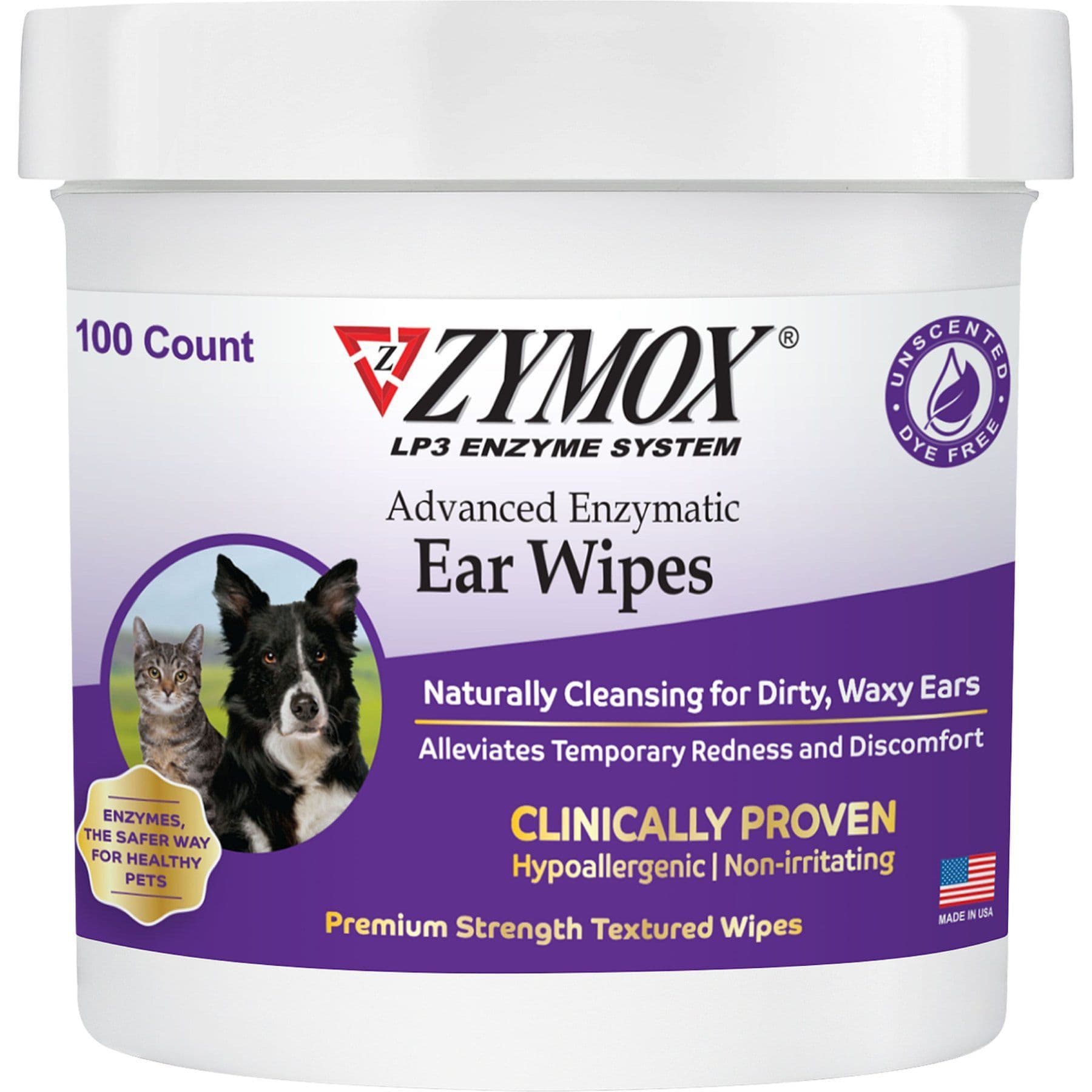 Zymox Advanced Enzymatic Dog & Cat Ear Wipes, 7.05-fl oz bottle, 100 count product package