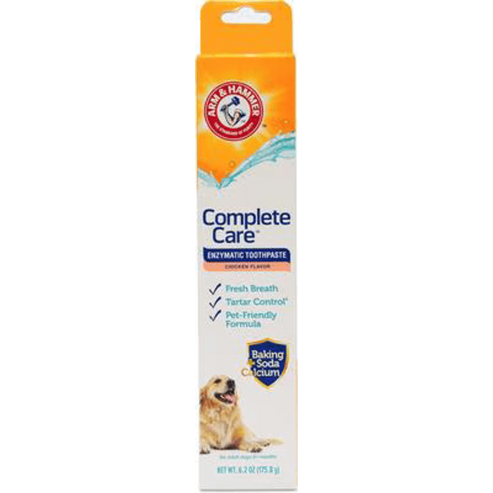 Arm & Hammer Complete Care enzymatic dog toothpaste box, chicken flavor