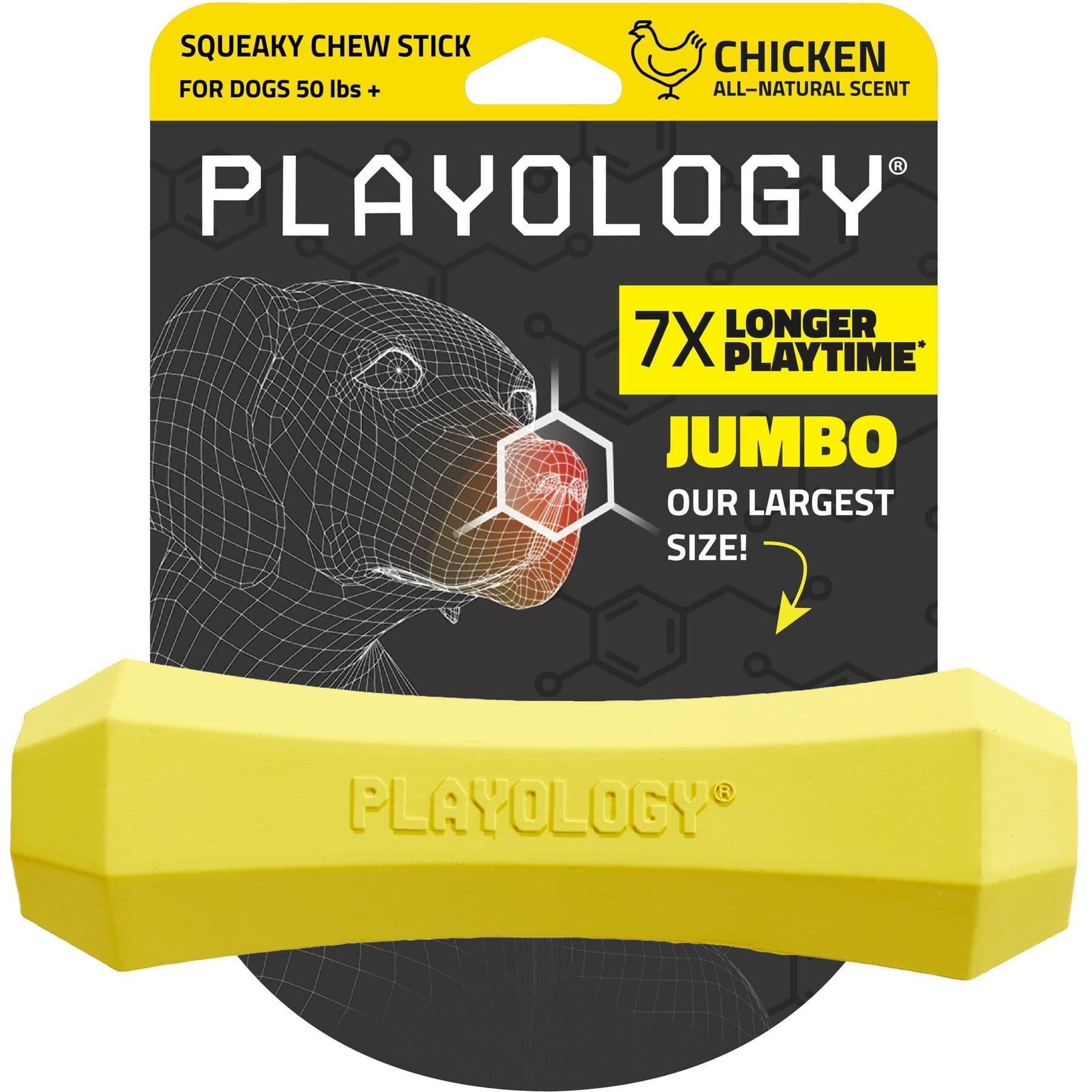 Playology Chicken Scented Squeaky Chew Stick Dog Toy, Jumbo