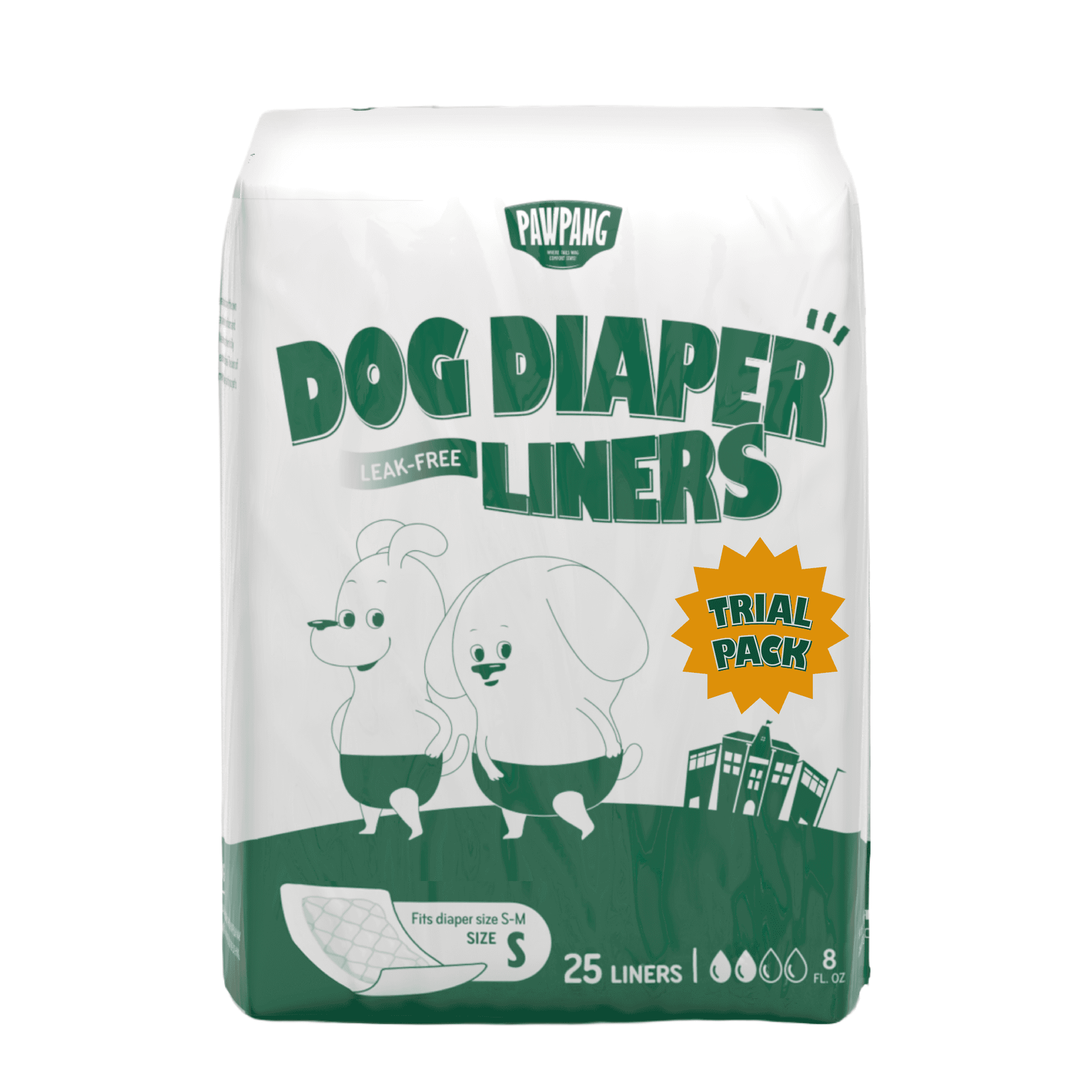 PAWPANG Trial Pack Small (8 fl oz absorbency) — 25-count dog diaper liners.