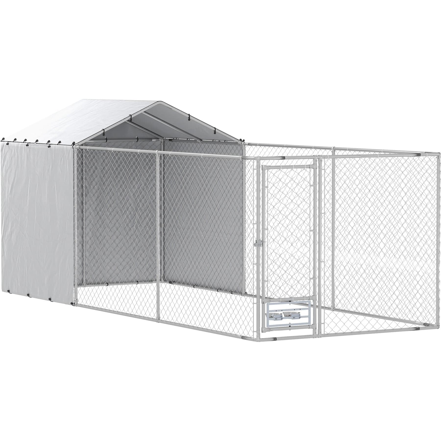 PawHut Large Dog Outdoor Kennel, Silver, 19.7 x 7.5 x 7.5-ft