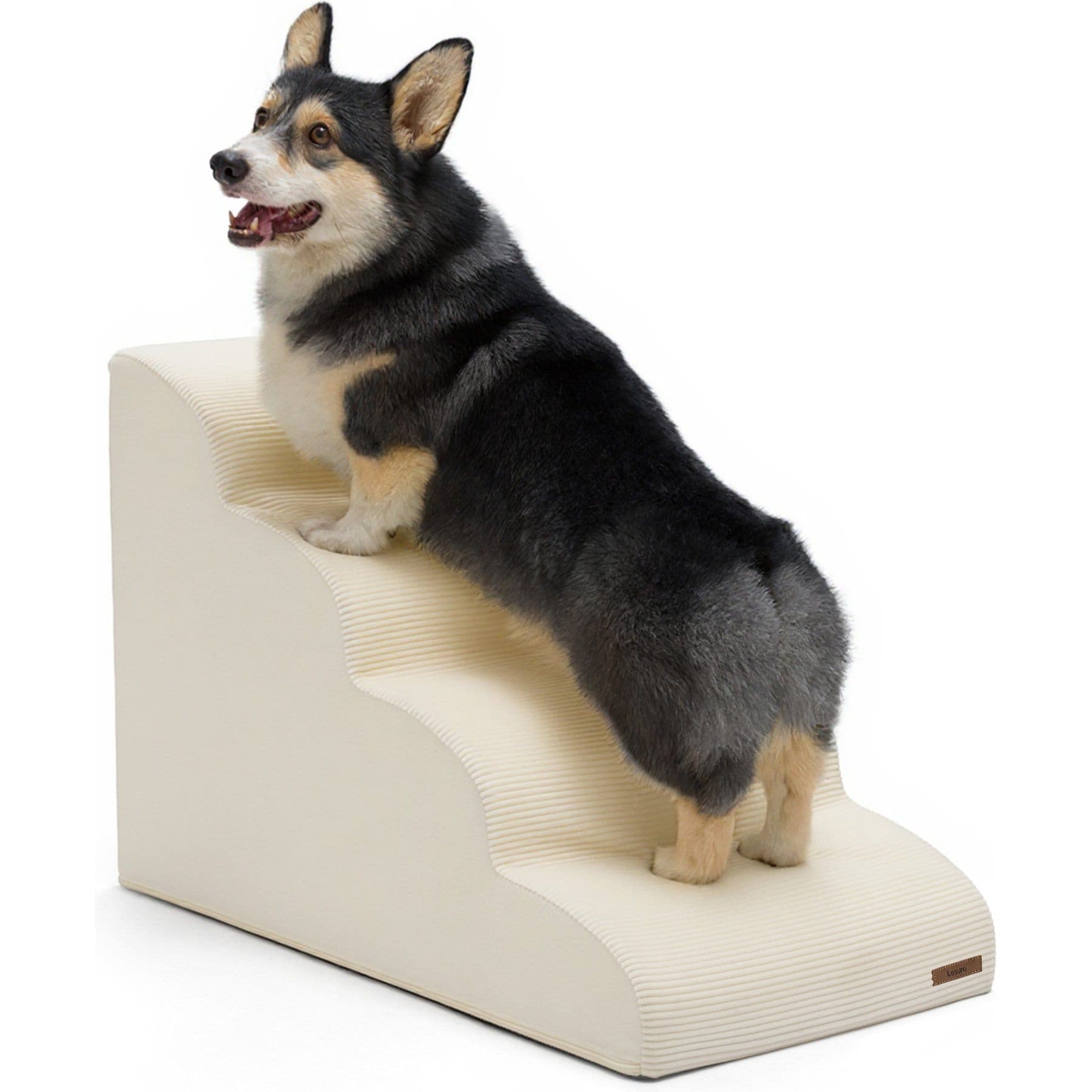 Lesure Dog Stairs Non-Slip for Bed & Couch Small Dogs Pet Stairs, Beige, 4-Step