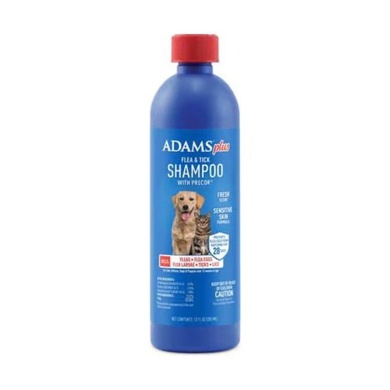 Adams Plus flea and tick shampoo sensitive skin formula for cats and dogs, 12 fl oz bottle