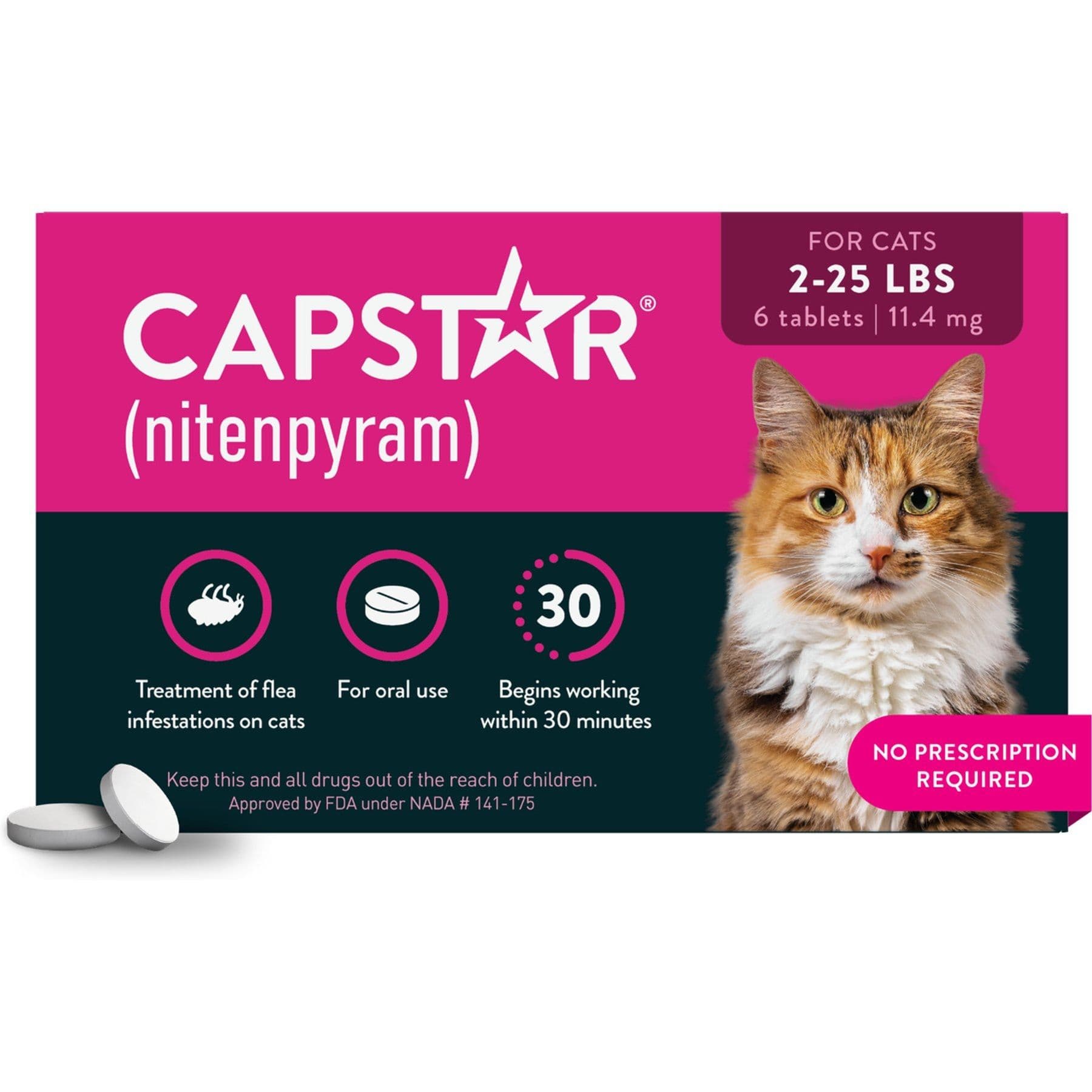 Capstar Over 2-25lbs, 6ct, Cats Flea Tablets