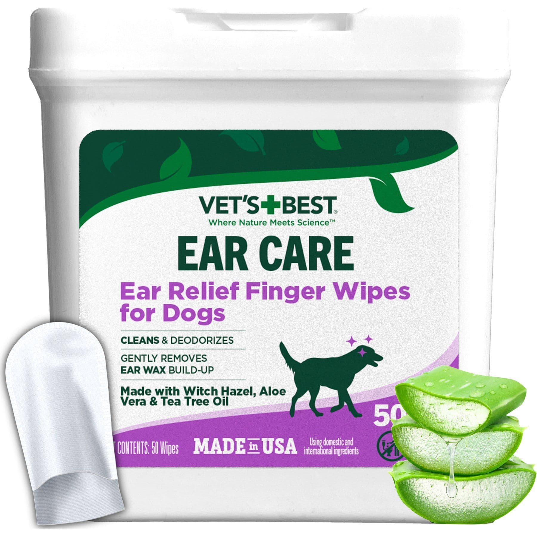 Vet's Best Ear Relief Finger Dog Wipes, 50 count product package
