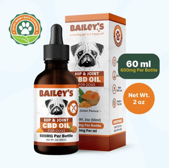 Bailey's Hip & Joint CBD Oil for Dogs 60 ml dropper bottle and box