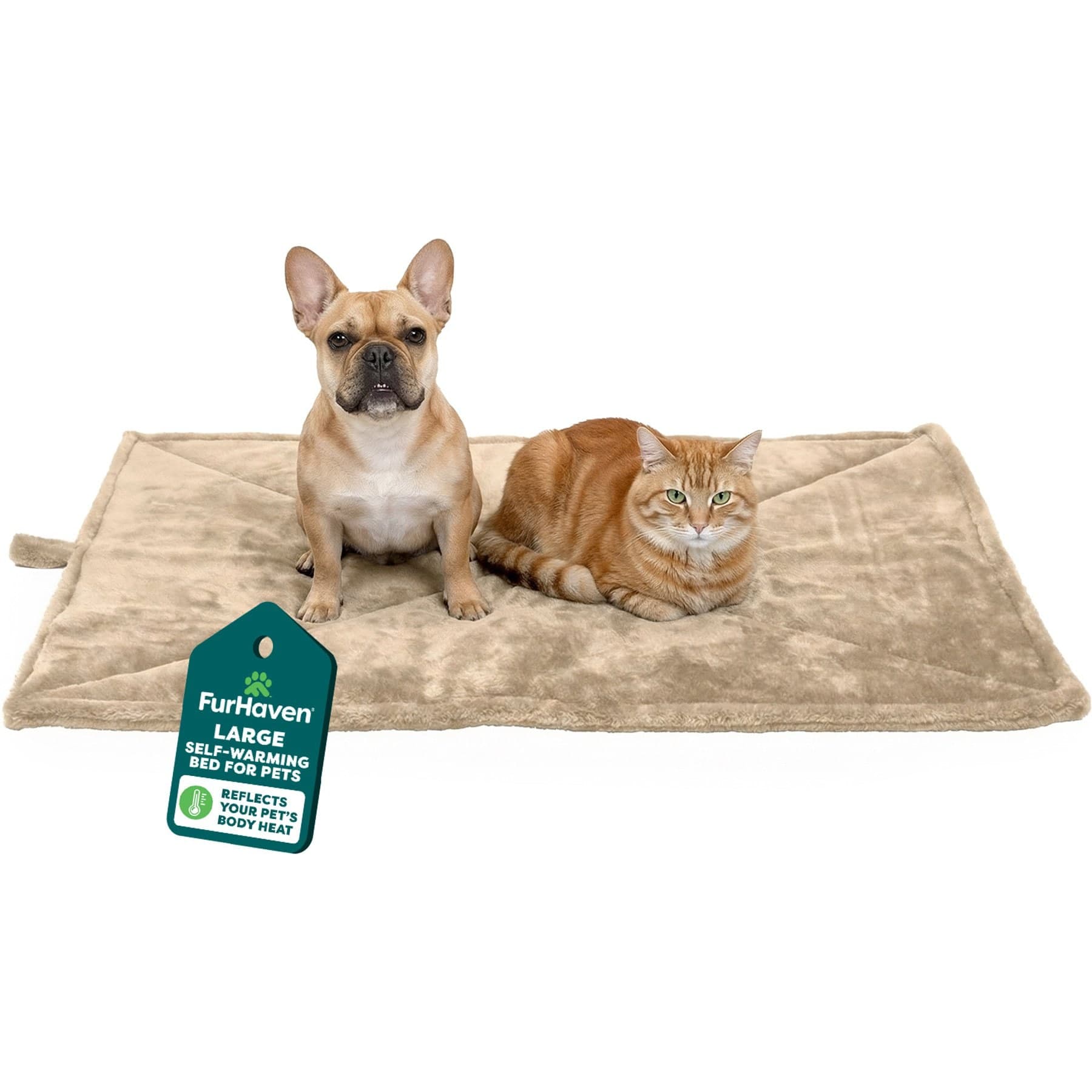 FurHaven ThermaNAP Faux Fur Self-Warming Dog & Cat Mat, Cream, Large