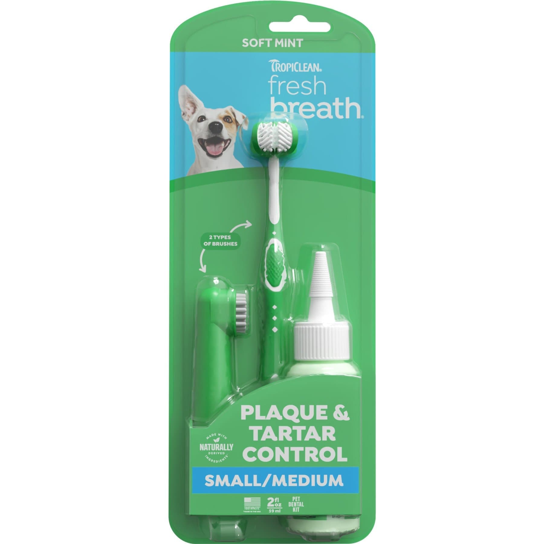 TropiClean Fresh Breath Small/Medium Dental Dog Toothbrush Kit