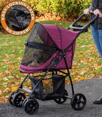 Pet Gear Happy Trails Lite no-zip pet stroller in boysenberry