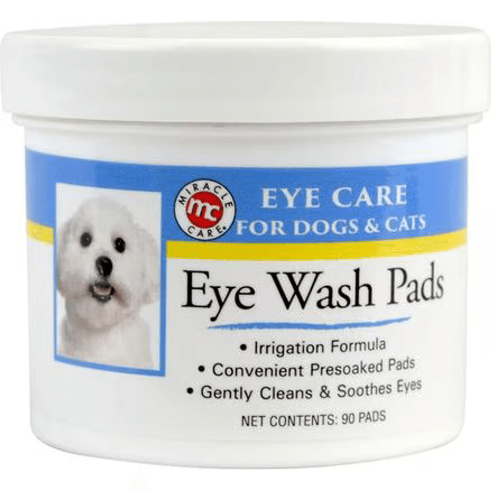 Miracle Care Sterile Eye Wash Pads jar for dogs and cats, 90 presoaked pads