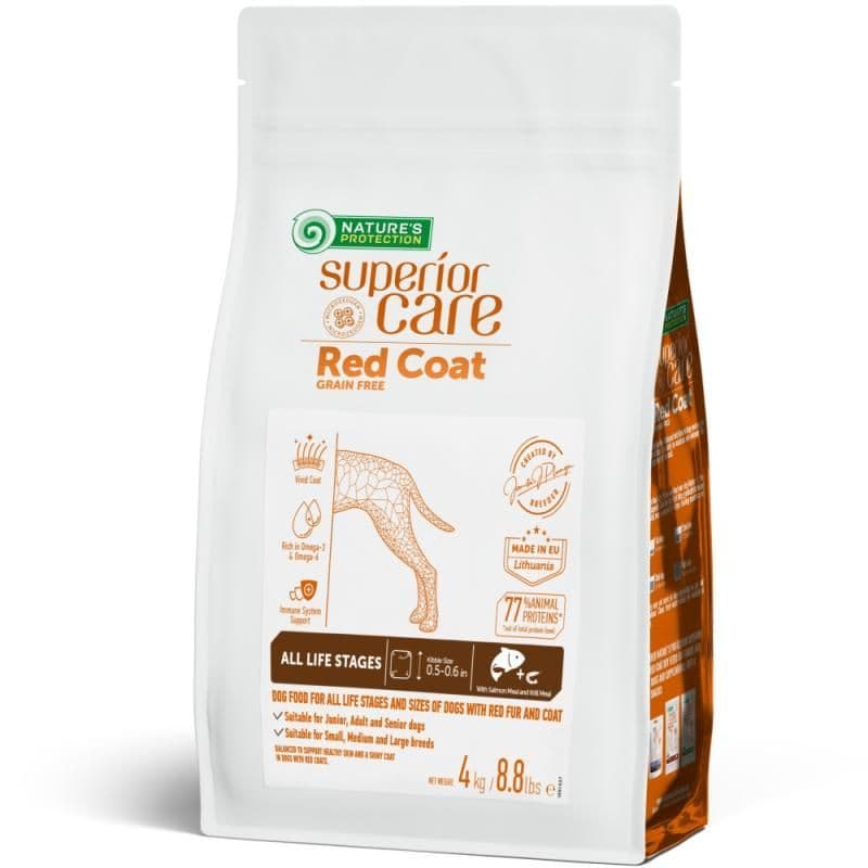 Nature's Protection Superior Care Red Coat grain-free salmon and krill dog food in an 8.8-pound bag