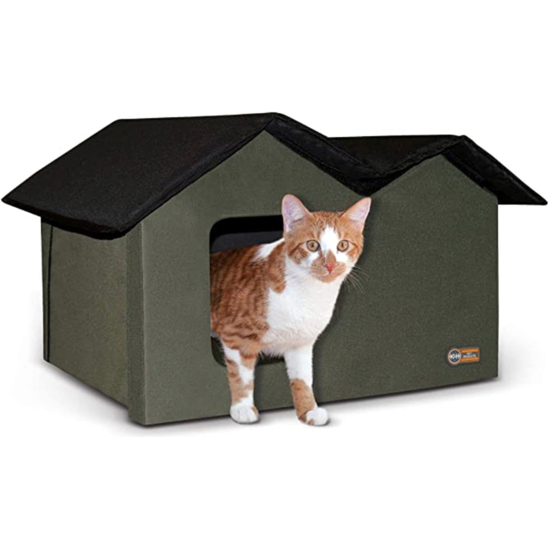 K&H Pet Products Extra-Wide Outdoor Unheated Kitty House, Olive/Black