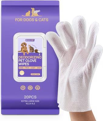 HICC PET Deodorizing Cat & Dog Glove Wipes pack, 20 count