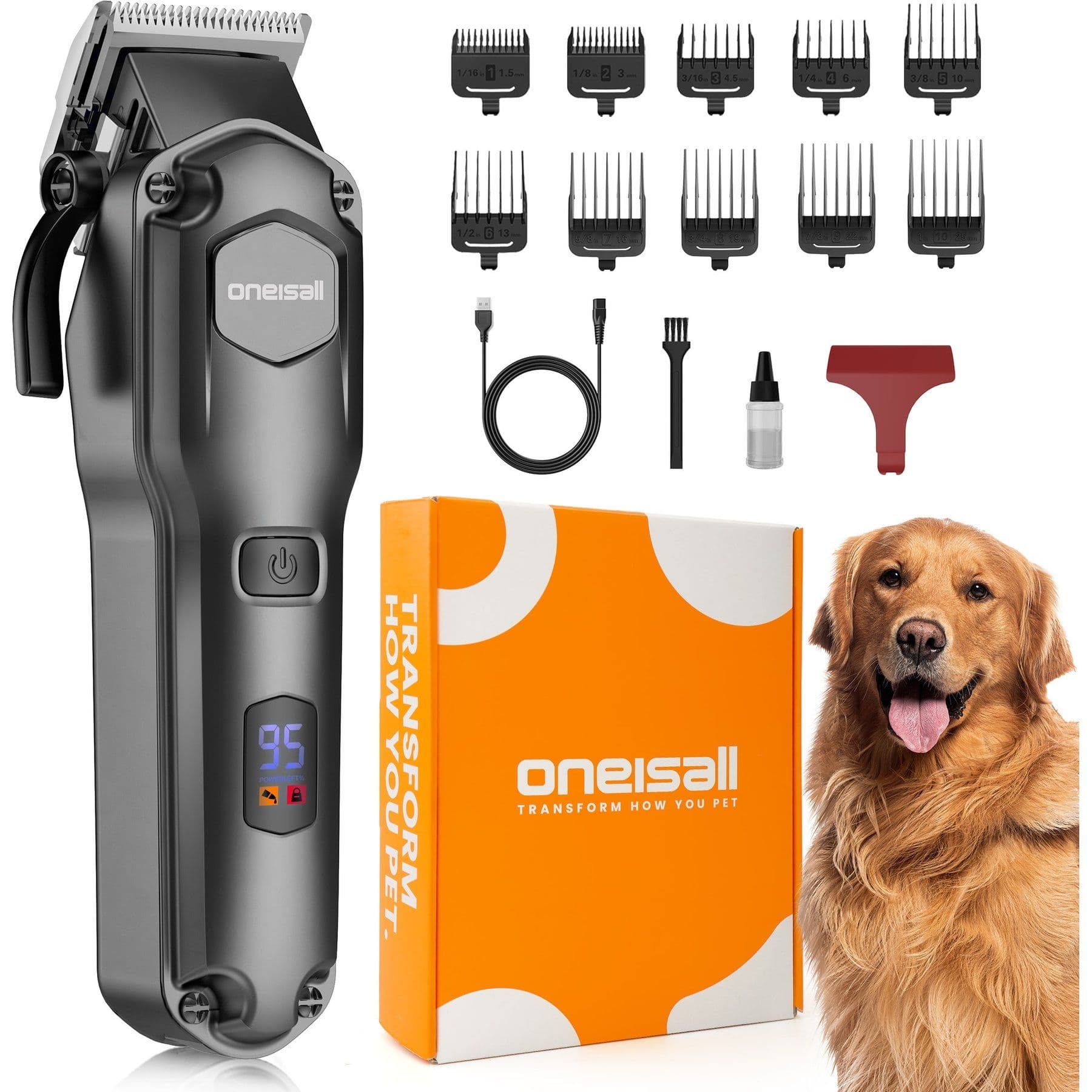 OneIsAll Cordless Stainless Steel Waterproof Dog Grooming Clipper, Black