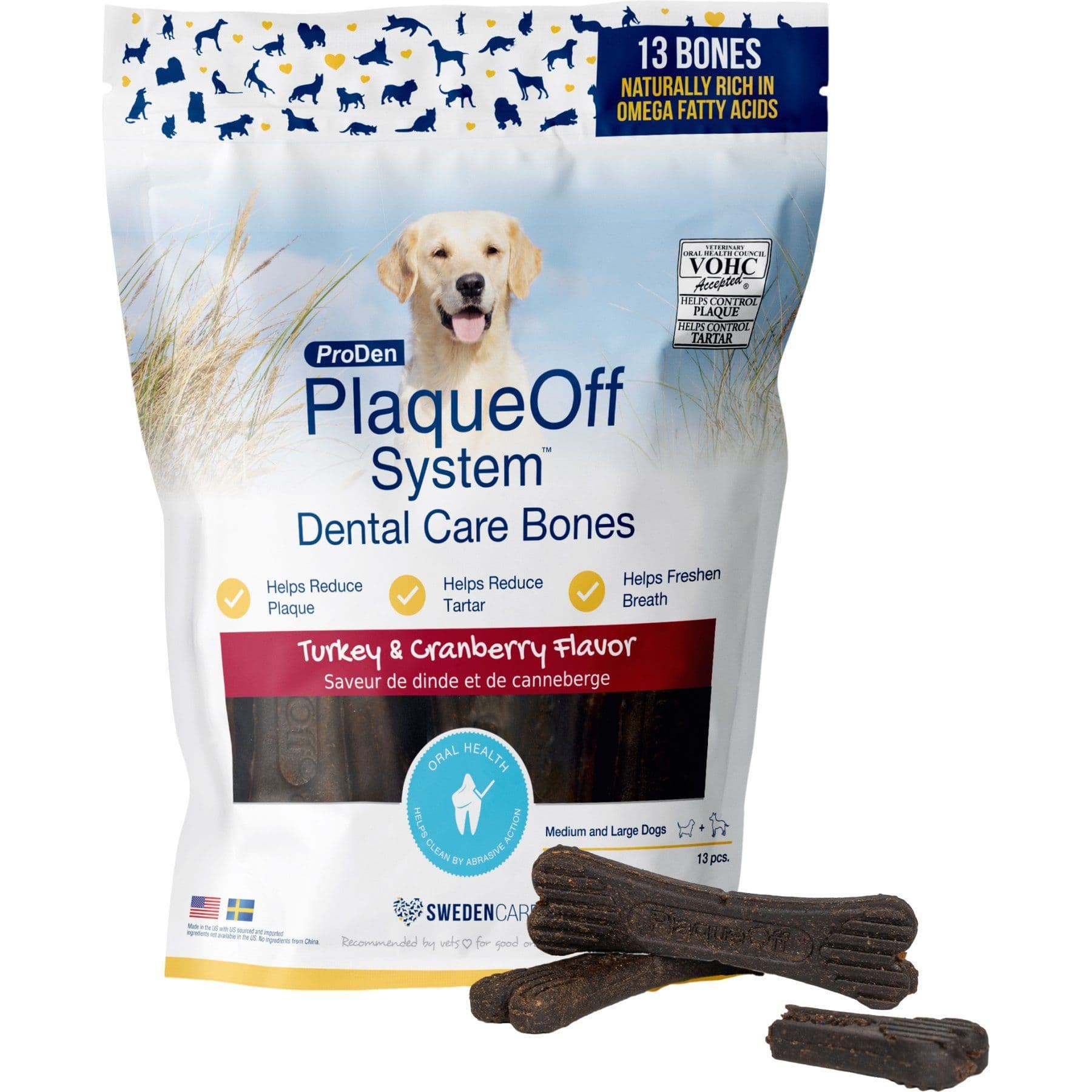 ProDen PlaqueOff Dental Care Bones, turkey and cranberry, 13-count package