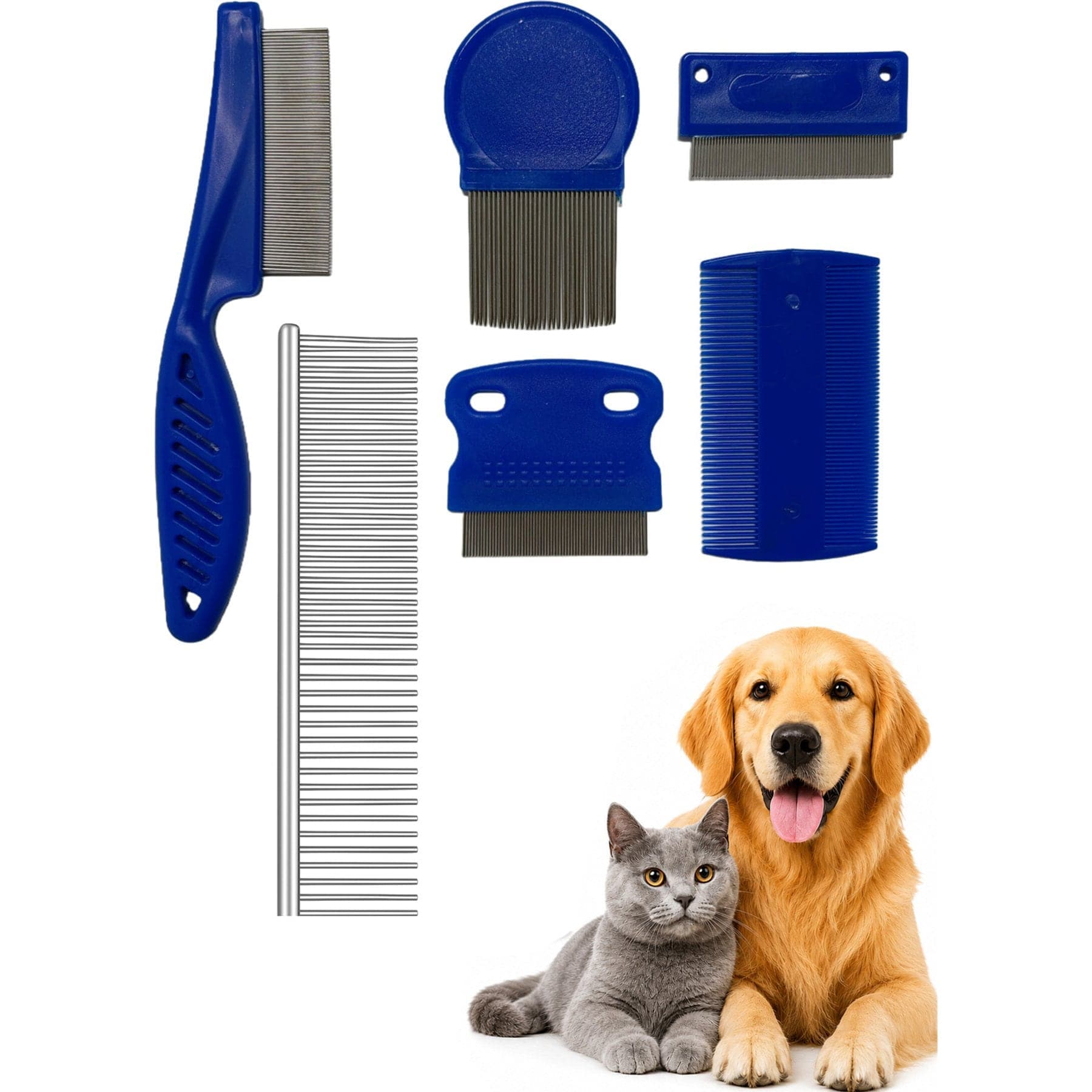 Fido Fave Flea Comb & Detangling Dog & Cat Grooming Set, Blue, pack of 6