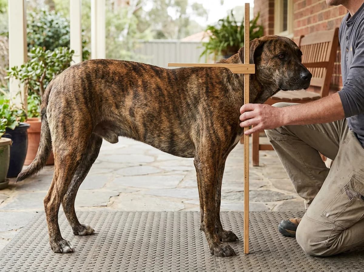 Individual dog is measured at the withers while standing naturally on level ground.