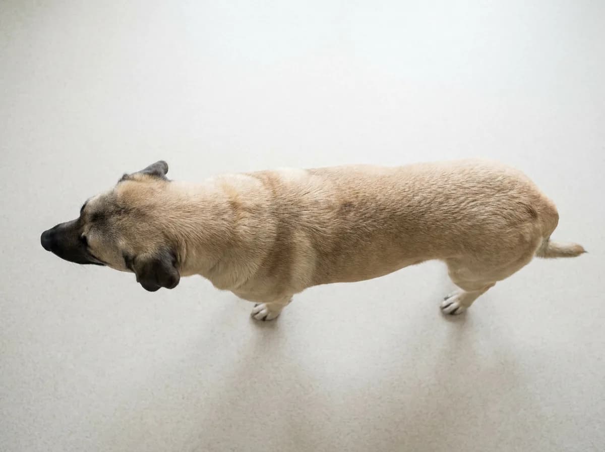Overhead view of an Anatolian Shepherd showing the torso and waist outline.