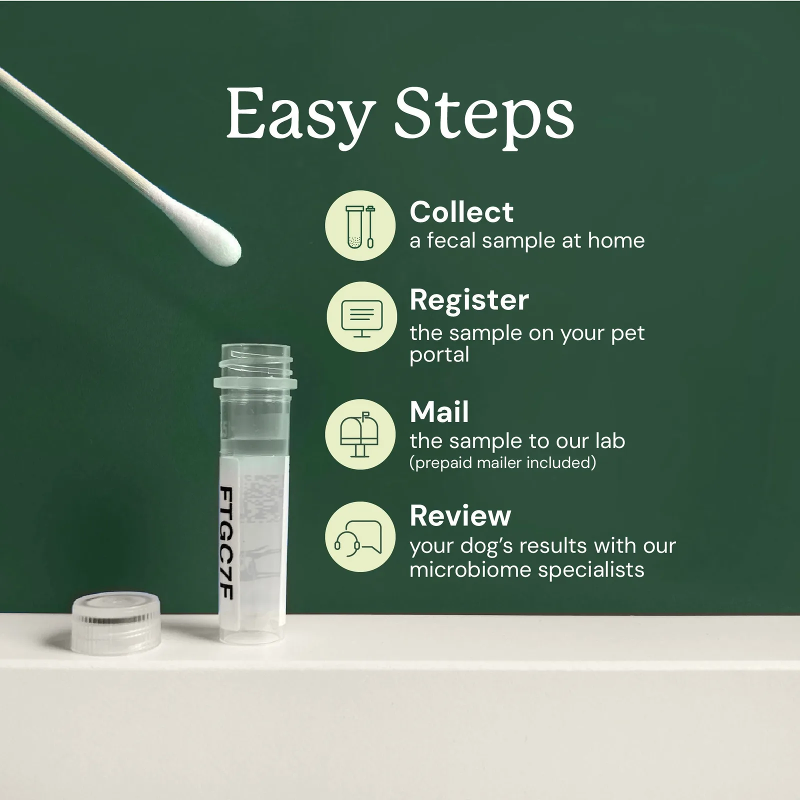 Official Animal Biome sample-collection steps for the dog gut microbiome test