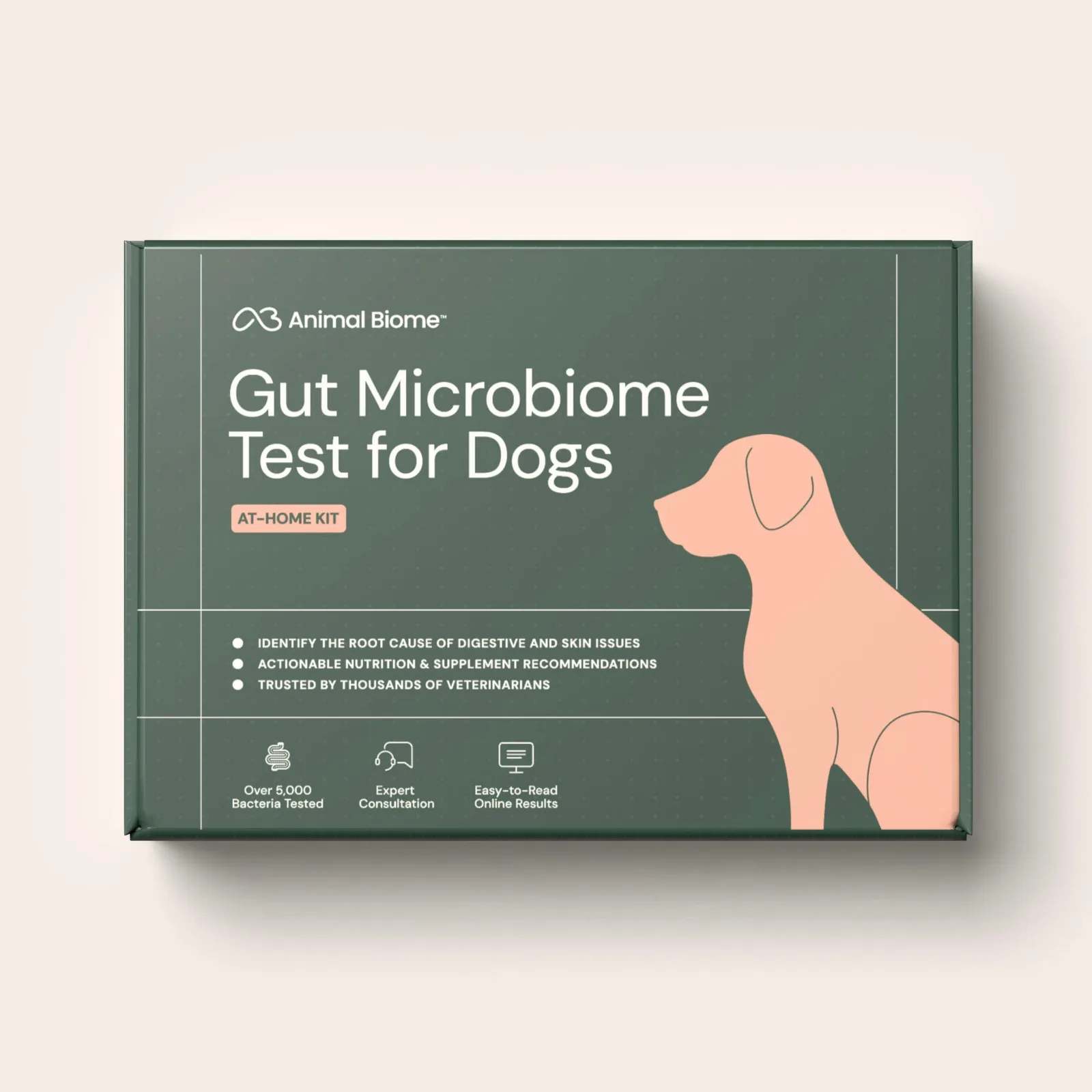 Animal Biome Gut Microbiome Test for Dogs kit beside its collection materials