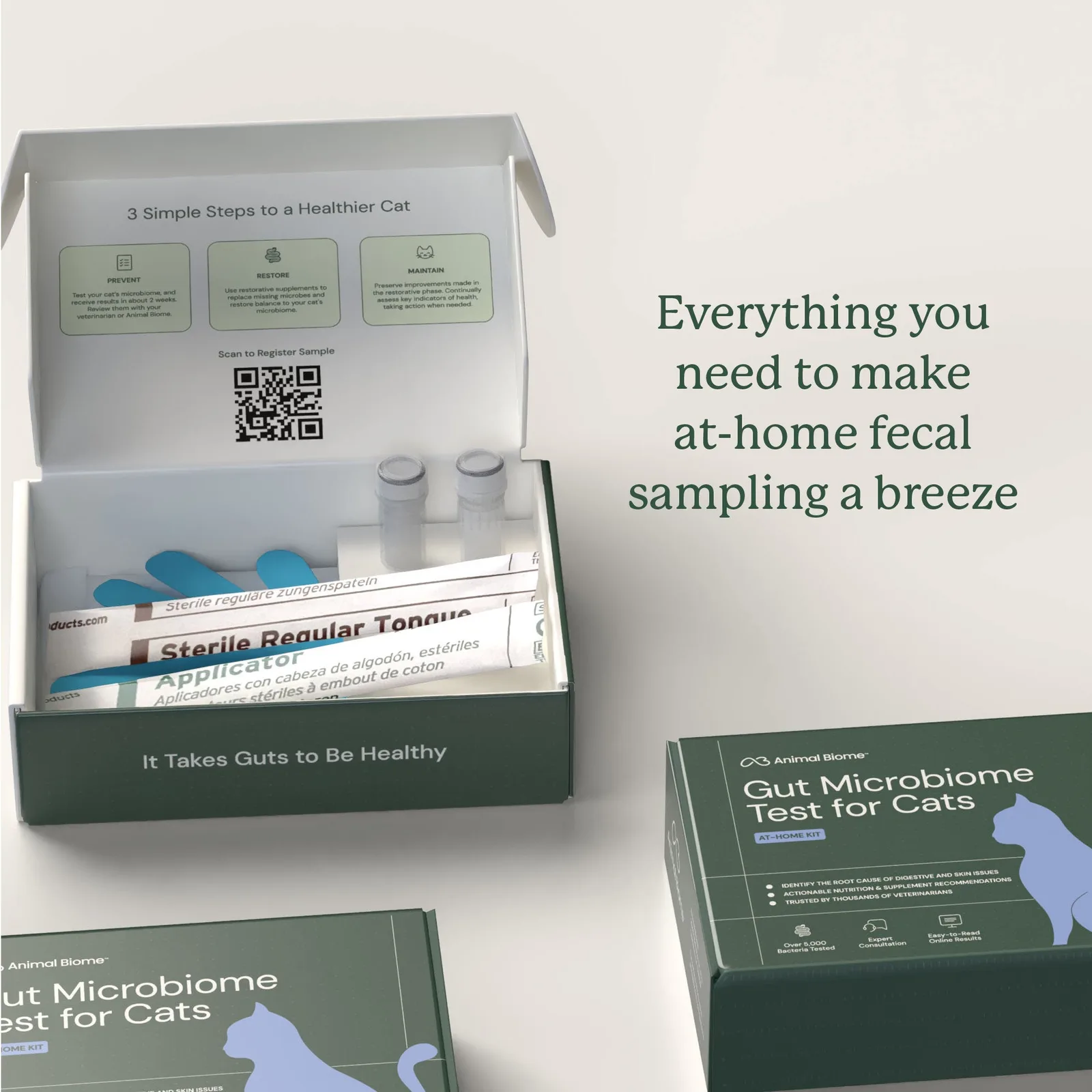 Open Animal Biome cat microbiome kit showing the sample tube and collection materials