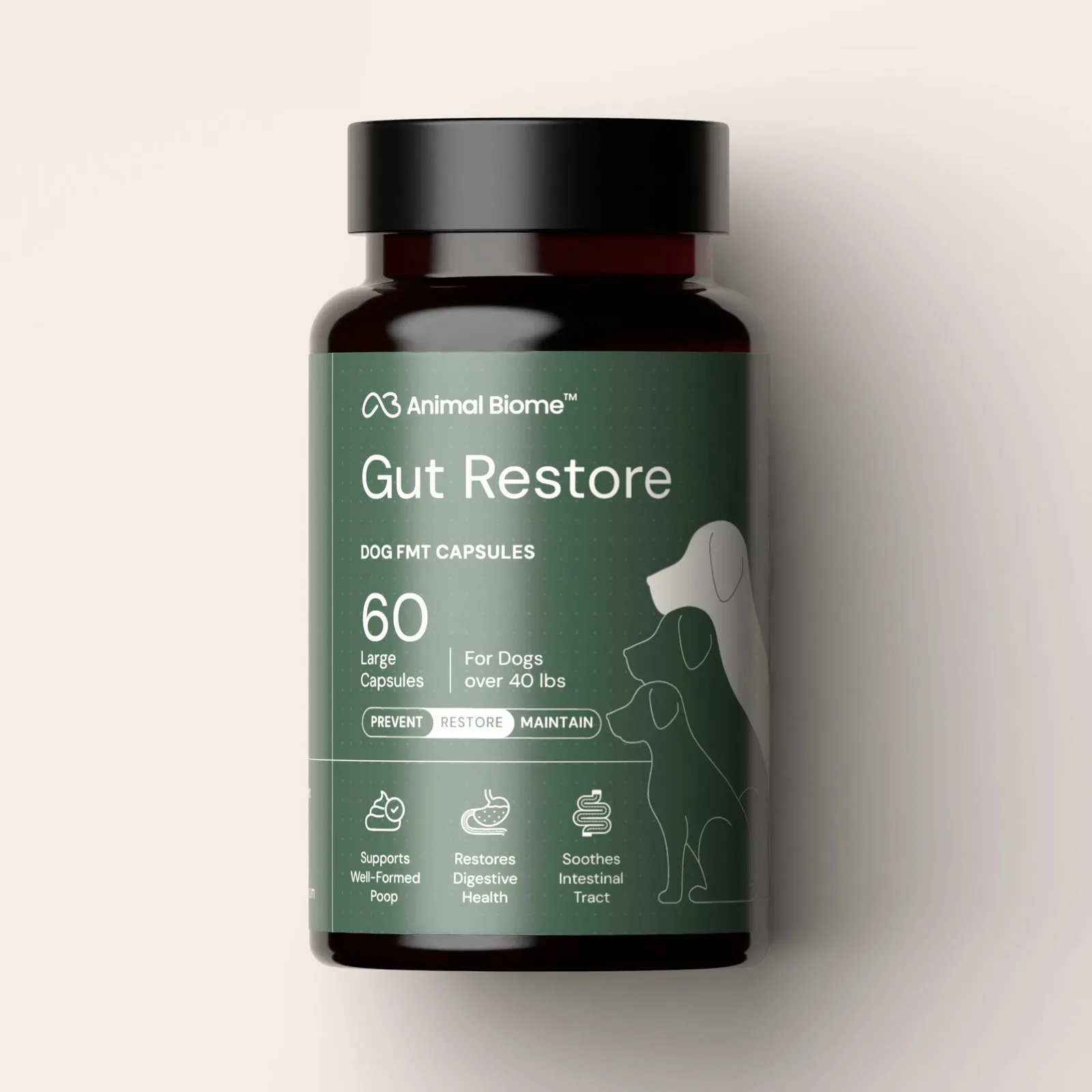 Official Animal Biome Gut Restore for Dogs bottle and package