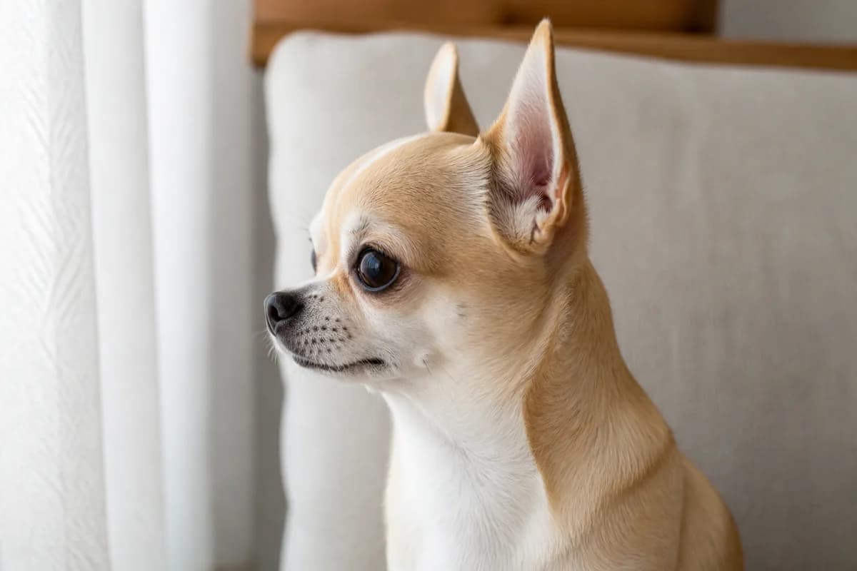 Natural side portrait of an adult Chihuahua with a rounded apple-dome skull and clear stop