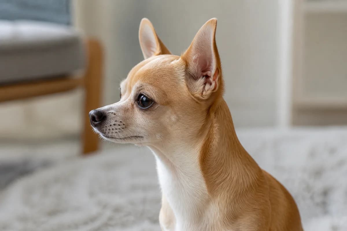 Natural side portrait of an adult Chihuahua with a longer muzzle and gentler forehead slope