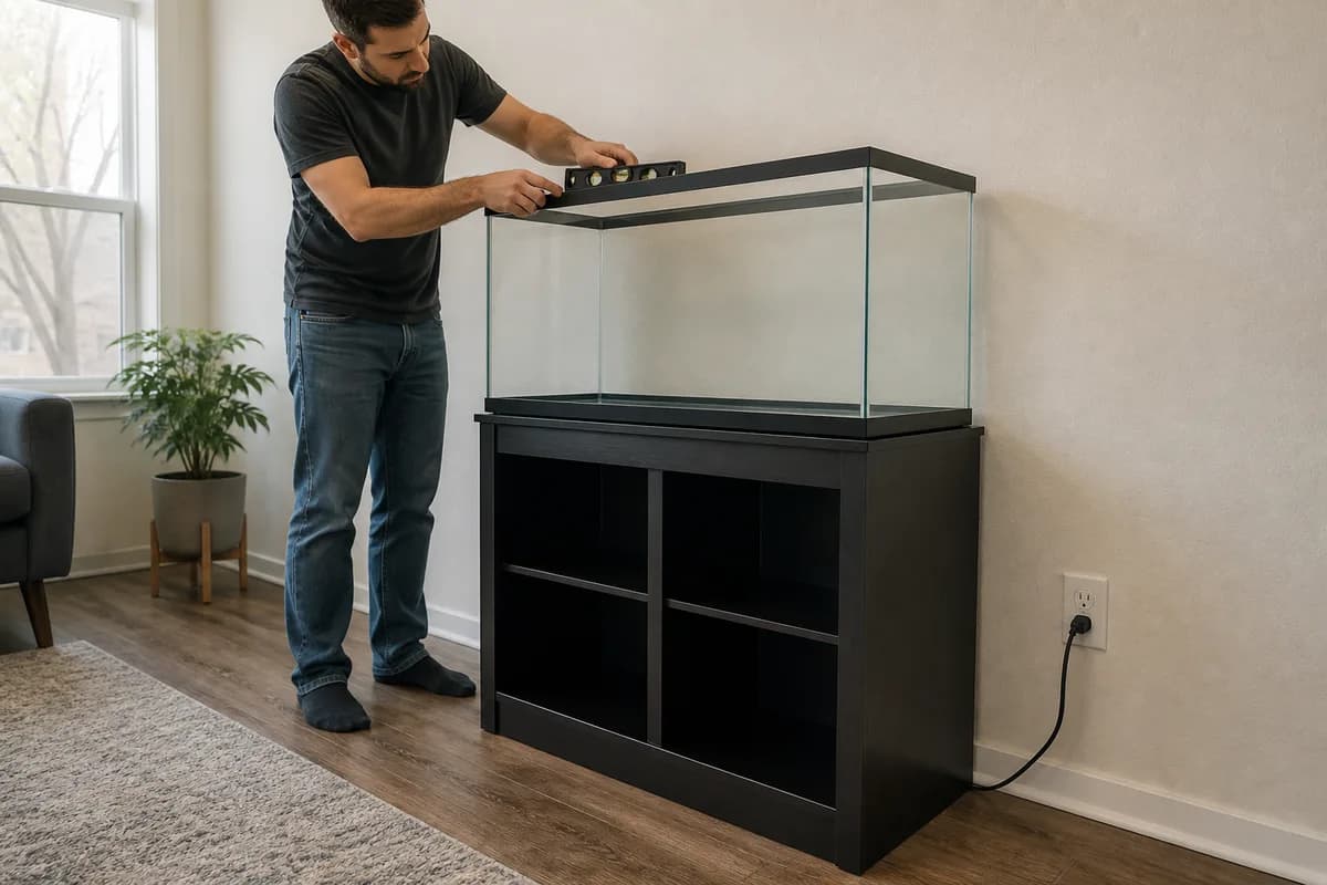 Safe supported aquarium location on a level stand away from direct sunlight