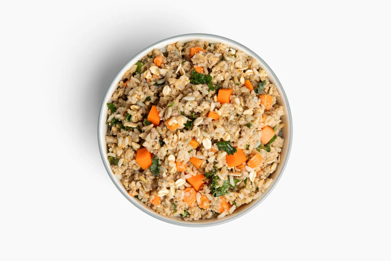 A bowl of cooked JustFoodForDogs food photographed from above.