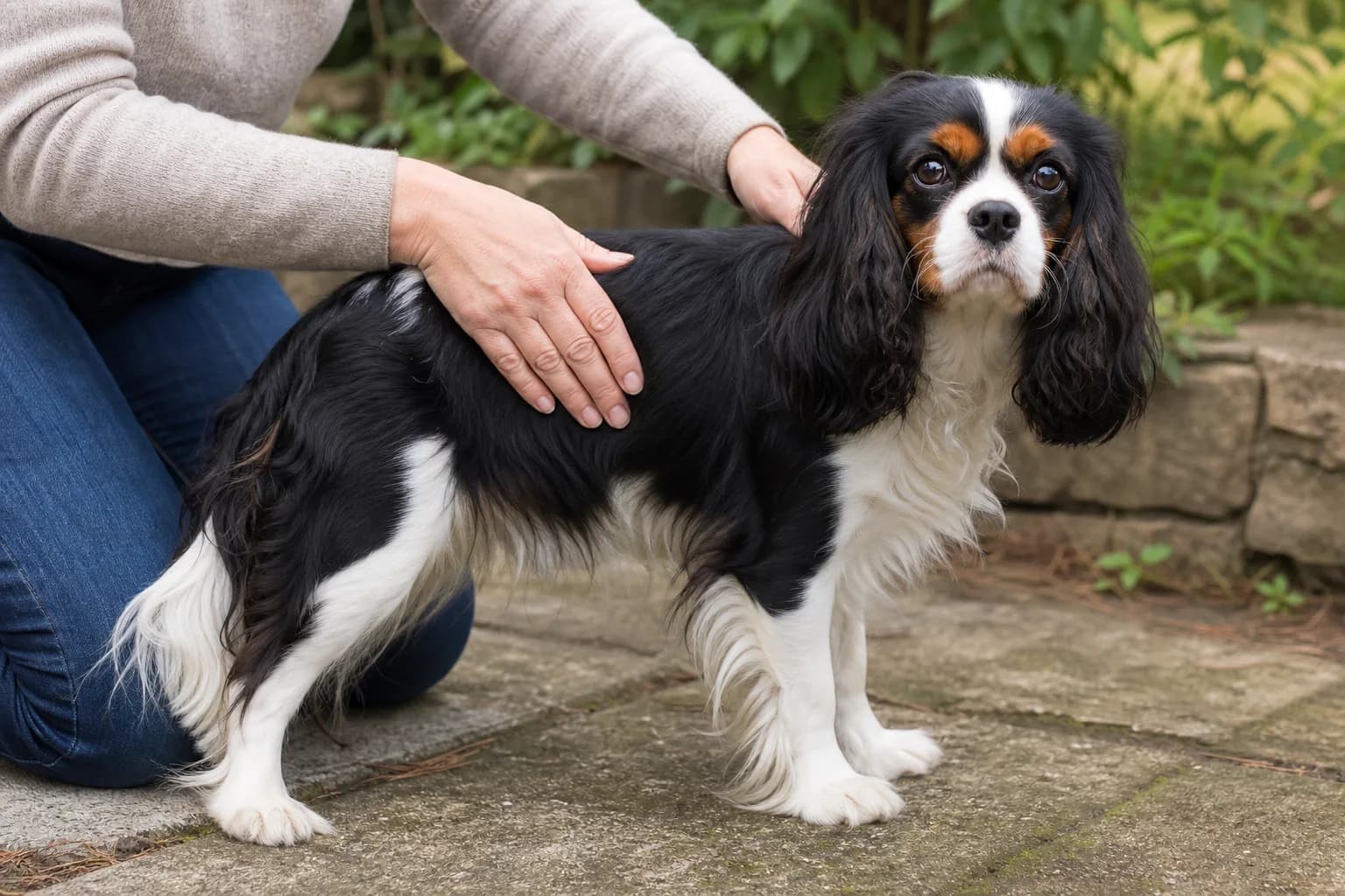Adult Cavalier viewed from above and side showing visible waist and abdominal tuck