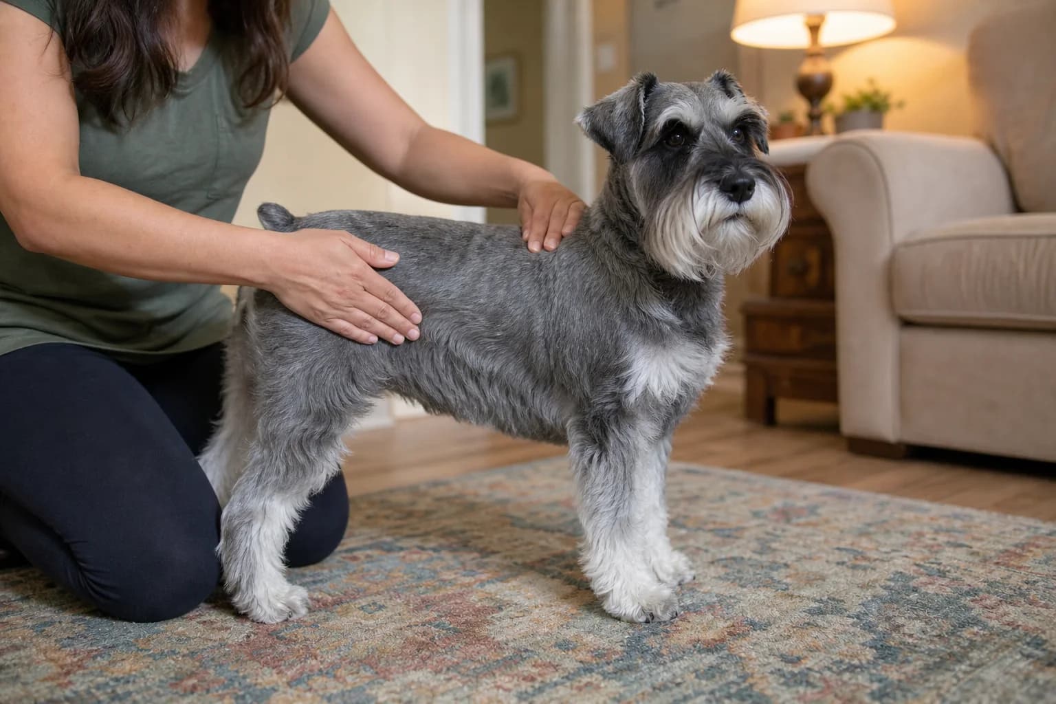 A hands-on rib and waist check at a healthy body condition