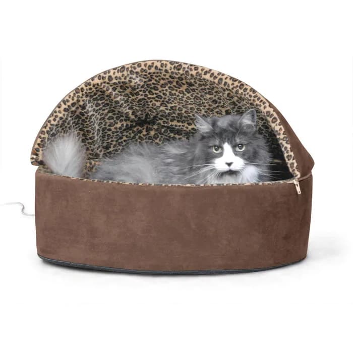 K&H Leopard Thermo Kitty Deluxe Hooded Cat Bed