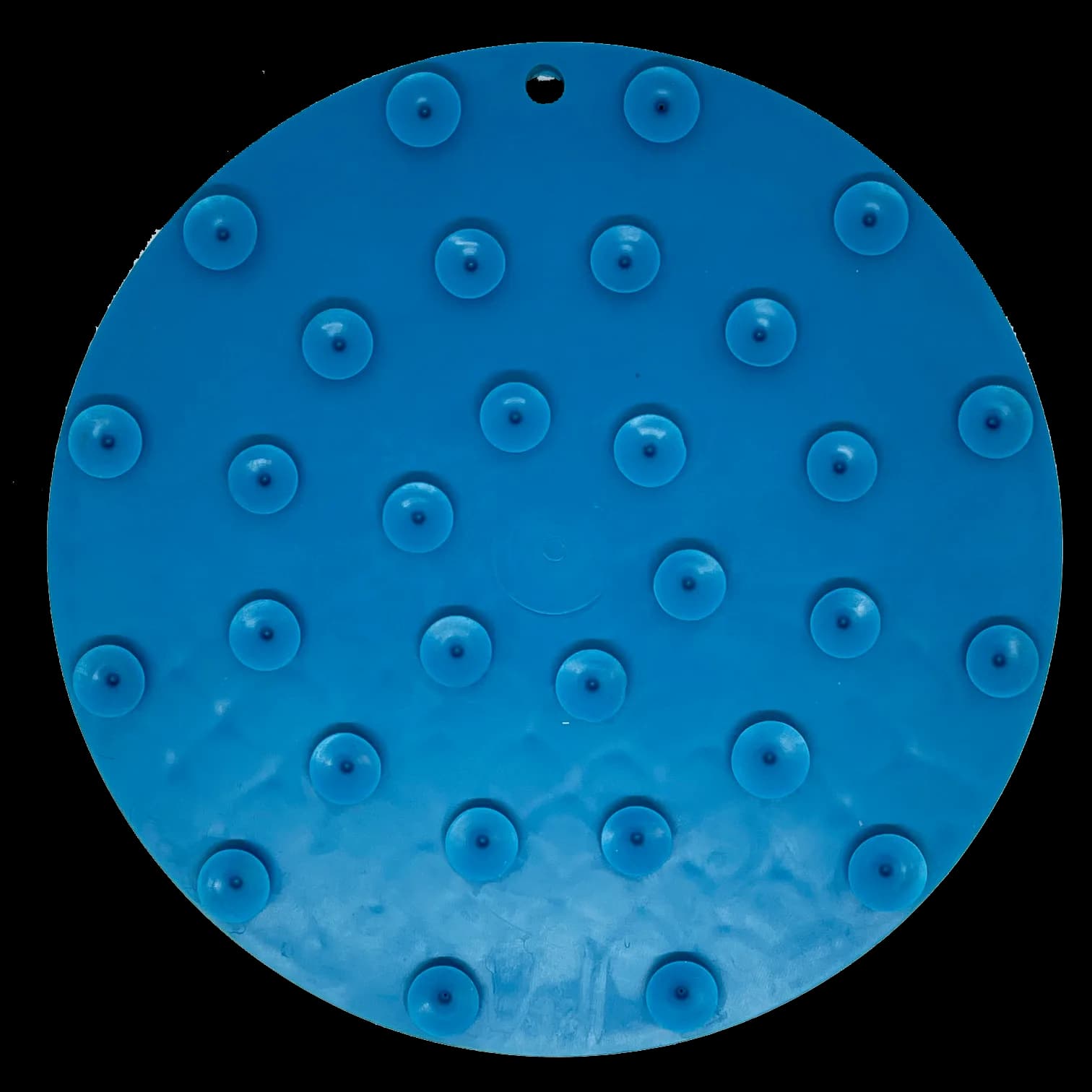 Underside of a blue SodaPup Whale mat showing its suction cups