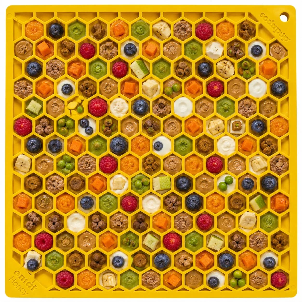 SodaPup Honeycomb cells filled with portions of different foods