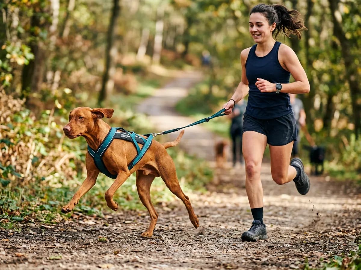 athletic dogs running or jogging with people outdoors illustrating The Best Running Dogs for Long Distances