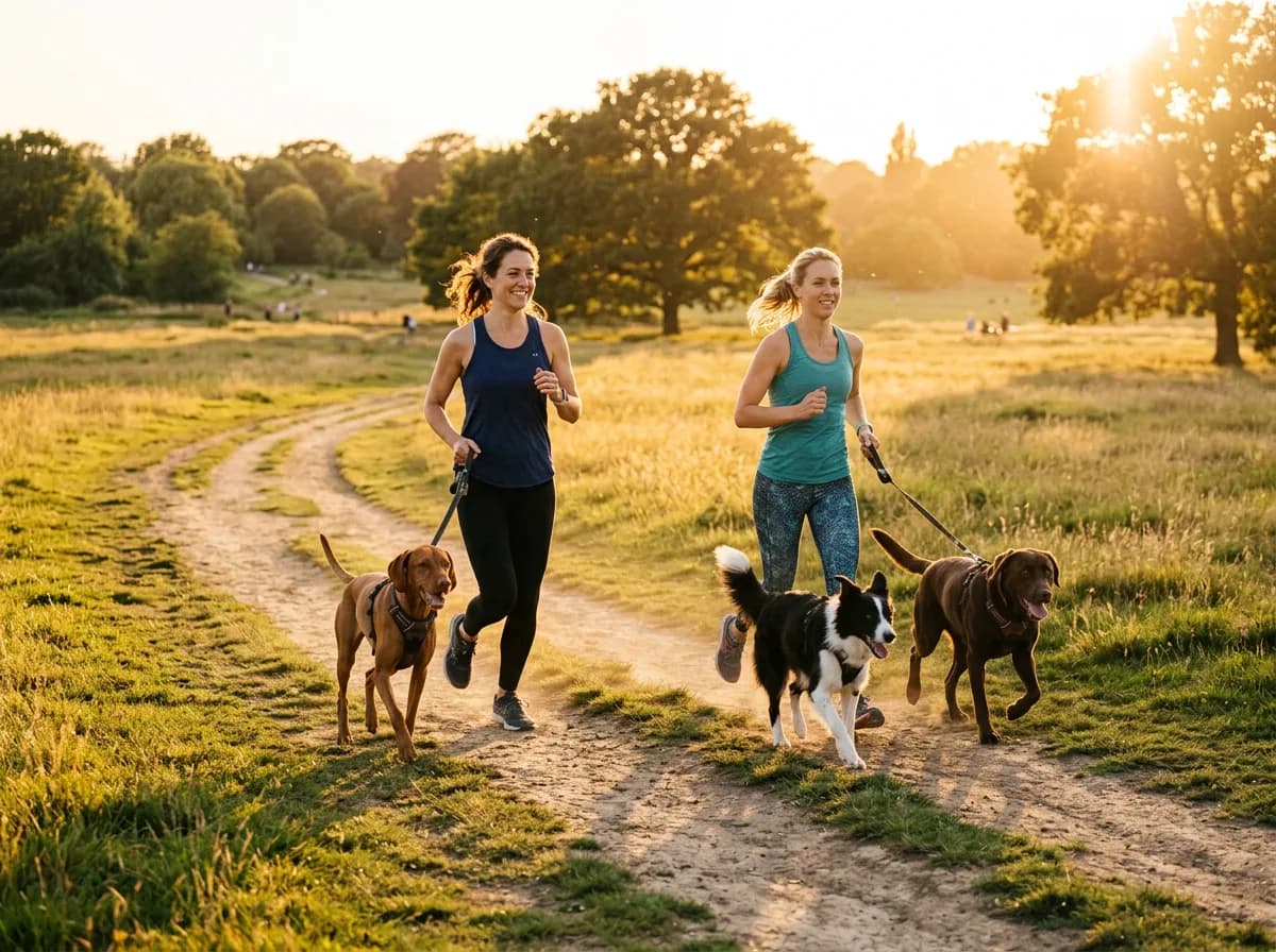 athletic dogs running or jogging with people outdoors illustrating The Best Running Dogs for Shorter Jogs