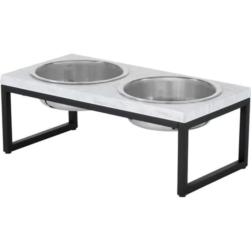 Frisco marble print double elevated stainless steel dog bowl with stand