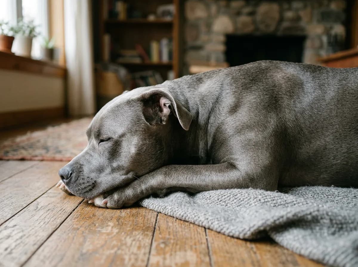 a blue nose Pitbull with a soft grey-blue coat and grey nose