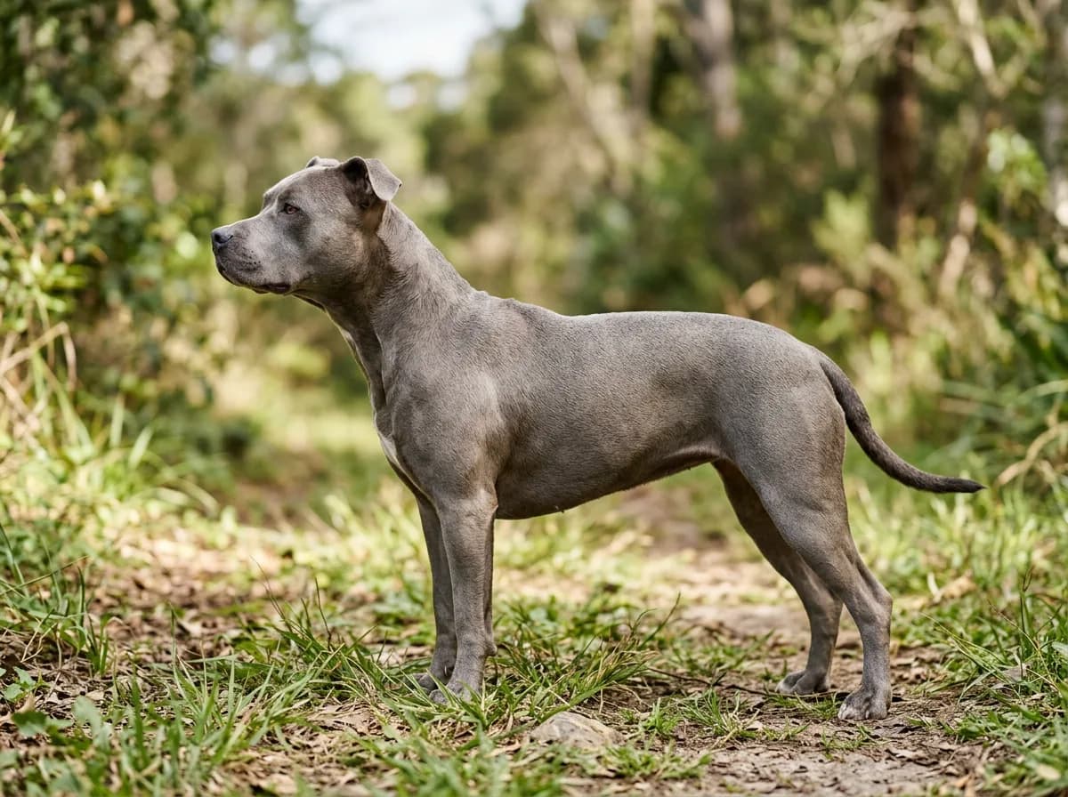 a blue nose Pitbull with a soft grey-blue coat and grey nose