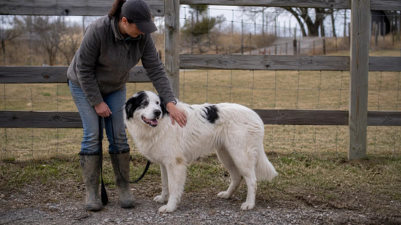 Representative large white-and-black adult dog with a plausible Border Collie and Great Pyrenees mix appearance