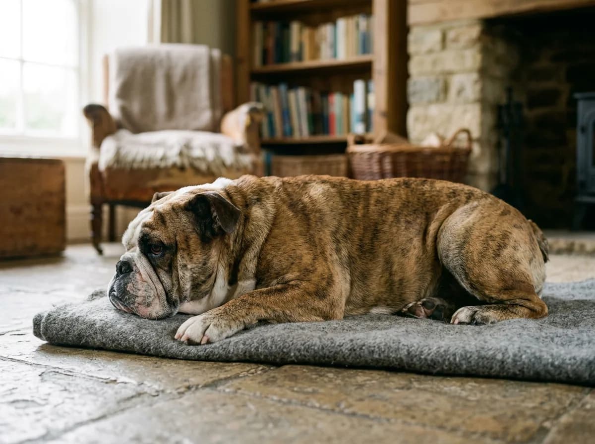 an English Bulldog with its wrinkled face and stocky build