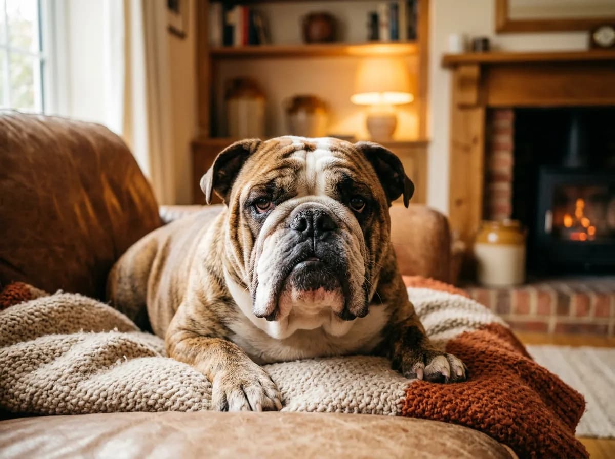 an English Bulldog with its wrinkled face and stocky build